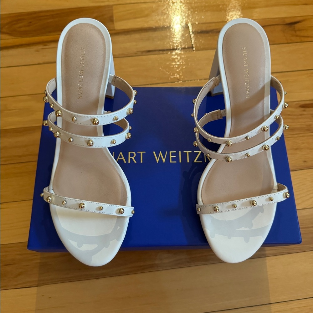 Never worn Stuart Weitzman White Block Heels - 8 - bridal sandals